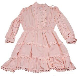 L Atiste By Amy Womens Pink Lace‎ Trim Mini Dress Smocked Waist Size 1X NWT